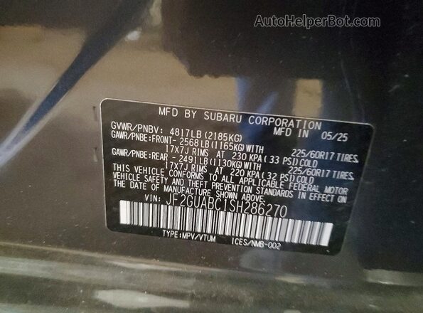 JF2GUABC1SH286270 2025 SUBARU CROSSTREK Gray Engine compartment view
