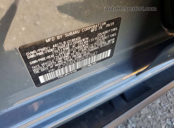 JF2GUADC6R8287647 2024 SUBARU CROSSTREK Gray Widok naklejki z numerem VIN