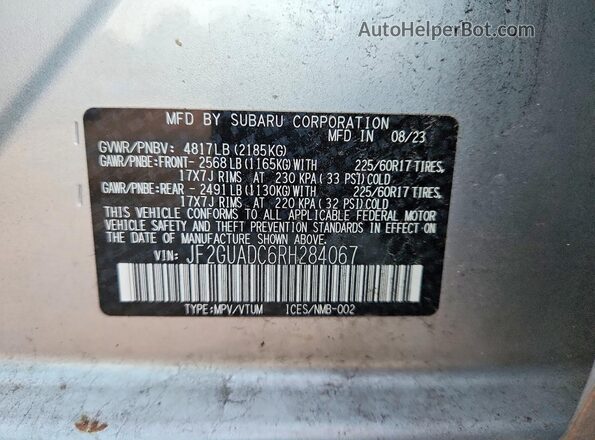 JF2GUADC6RH284067 2024 SUBARU CROSSTREK Silver Widok komory silnika