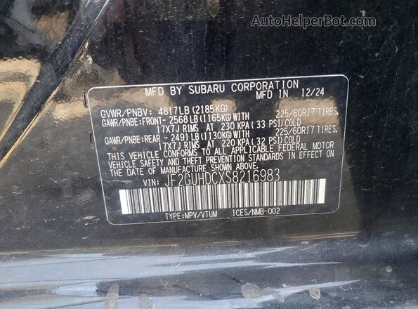 JF2GUHDCXS8216983 2025 SUBARU CROSSTREK Черный Вид наклейки с VIN-кодом