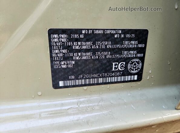 JF2GUHNCXT8204087 2026 SUBARU CROSSTREK Beige VIN sticker view