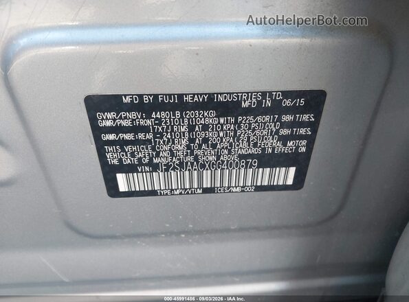 JF2SJAACXGG400879 2016 SUBARU FORESTER Silver Vista del compartimento del motor