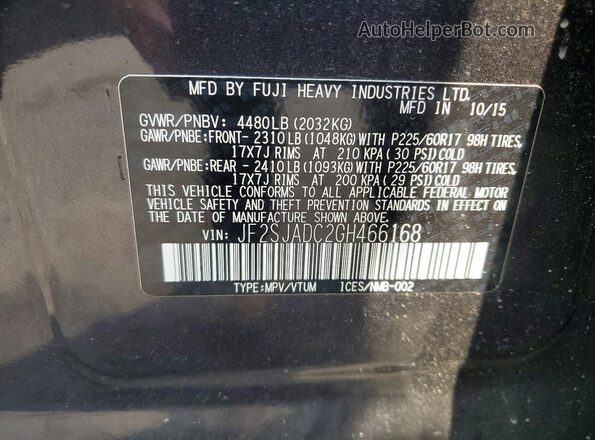 JF2SJADC2GH466168 2016 SUBARU FORESTER Угольный Вид наклейки с VIN-кодом