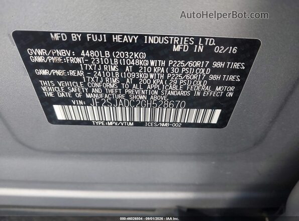 JF2SJADC2GH528670 2016 SUBARU FORESTER Silver Engine compartment view