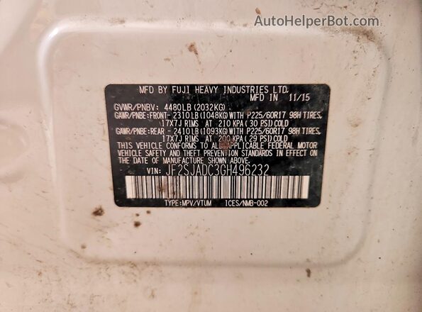 JF2SJADC3GH496232 2016 SUBARU FORESTER Белый Вид наклейки с VIN-кодом