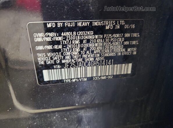 JF2SJADC4GH514141 2016 SUBARU FORESTER Gray VIN կոդի պիտակի տեսք