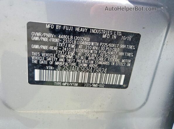 JF2SJADC9GH479824 2016 SUBARU FORESTER Silver Vista de la etiqueta del VIN