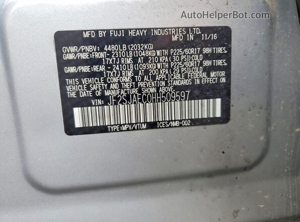 JF2SJAEC0HH509597 2017 SUBARU FORESTER Silver Вид наклейки з VIN-кодом