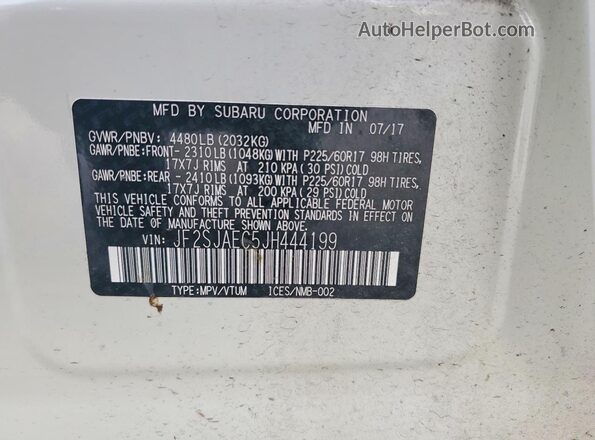 JF2SJAEC5JH444199 2018 SUBARU FORESTER Белый Панорамный вид салона 360°