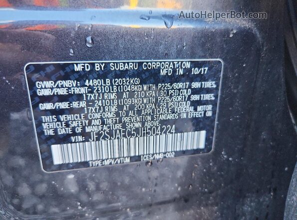 JF2SJAEC5JH504224 2018 SUBARU FORESTER Black VIN sticker view