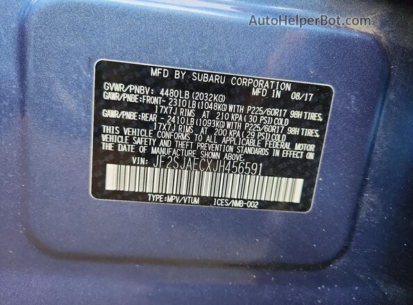 JF2SJAECXJH456591 2018 SUBARU FORESTER Blue Սալոնի 360 աստիճան տեսք