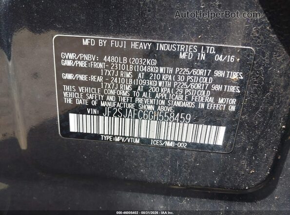 JF2SJAFC6GH558459 2016 SUBARU FORESTER Gray Engine compartment view