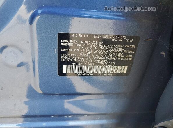 JF2SJAFC9GH510230 2016 SUBARU FORESTER Blue VIN sticker view