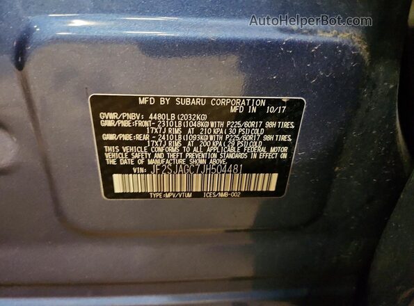 JF2SJAGC7JH504481 2018 SUBARU FORESTER Blue 360 interior view