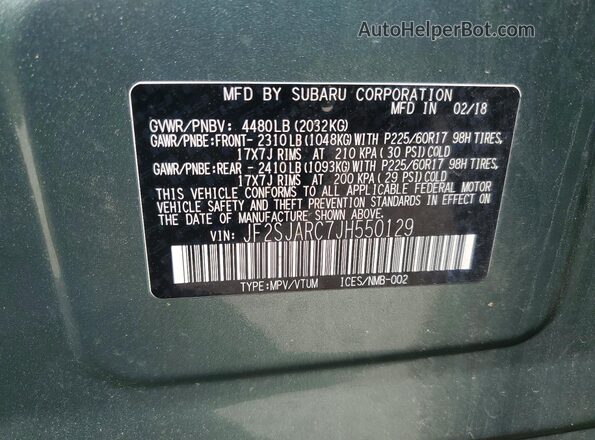 JF2SJARC7JH550129 2018 SUBARU FORESTER Green ძრავის განყოფილების ხედი