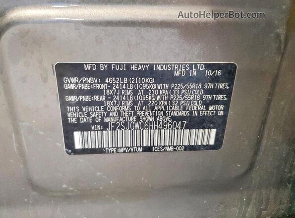 JF2SJGWC6HH496047 2017 SUBARU FORESTER Green VIN sticker view