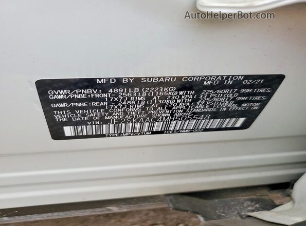 JF2SKAAC4MH505548 2021 SUBARU FORESTER White Vista del compartimento del motor