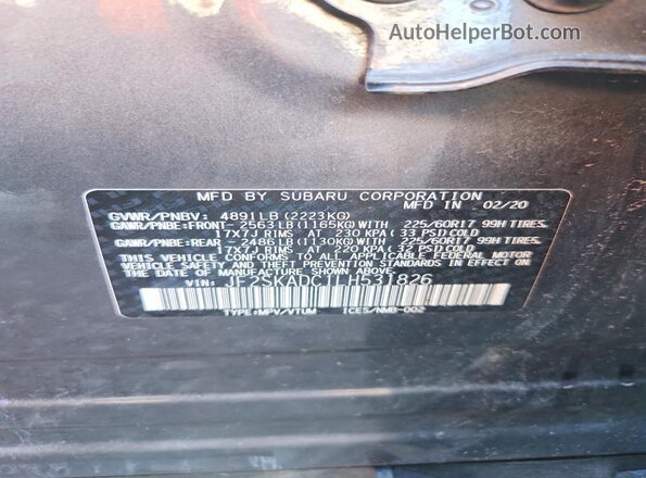 JF2SKADC1LH531826 2020 SUBARU FORESTER Gray Vista de la etiqueta del VIN