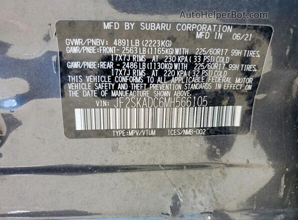 JF2SKADC6MH566105 2021 SUBARU FORESTER Gray Vista de la etiqueta del VIN