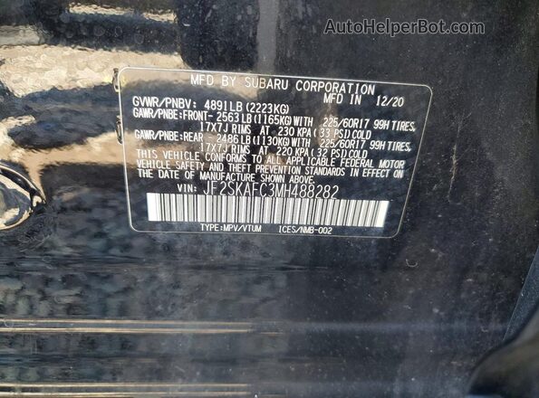 JF2SKAFC3MH488282 2021 SUBARU FORESTER Черный Панорамный вид салона 360°
