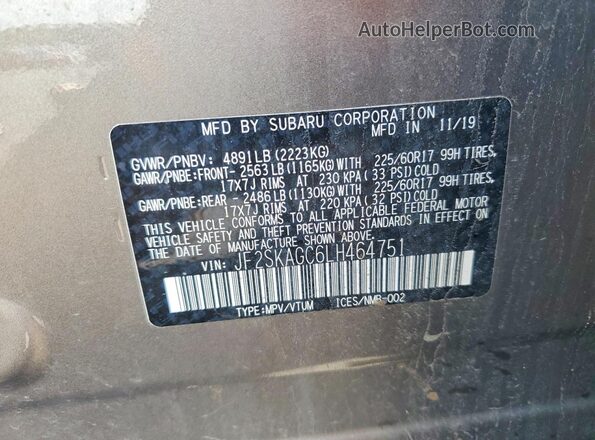 JF2SKAGC6LH464751 2020 SUBARU FORESTER Gray VIN կոդի պիտակի տեսք
