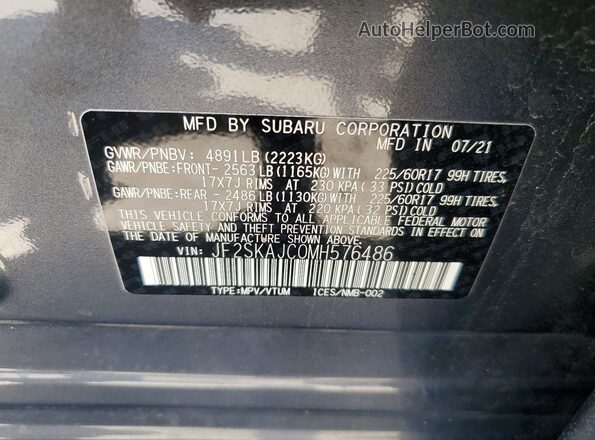 JF2SKAJC0MH576486 2021 SUBARU FORESTER Gray Սալոնի 360 աստիճան տեսք