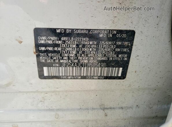 JF2SKAJC1LH515498 2020 SUBARU FORESTER White VIN կոդի պիտակի տեսք