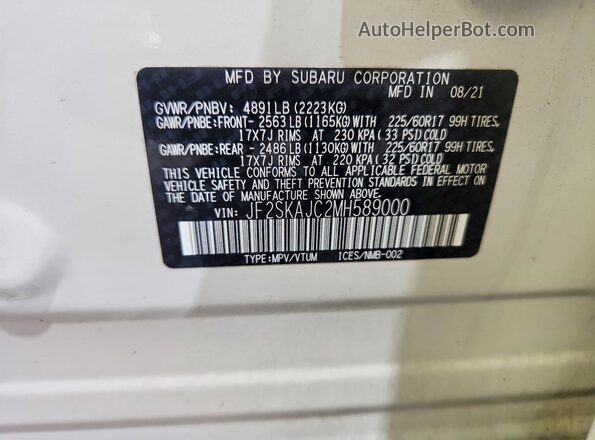 JF2SKAJC2MH589000 2021 SUBARU FORESTER White VIN sticker view