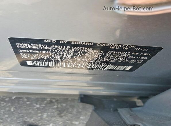 JF2SKAJC5MH493460 2021 SUBARU FORESTER Silver VIN կոդի պիտակի տեսք