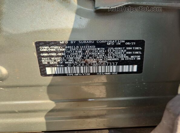 JF2SKAJC5MH587337 2021 SUBARU FORESTER Green ძრავის განყოფილების ხედი