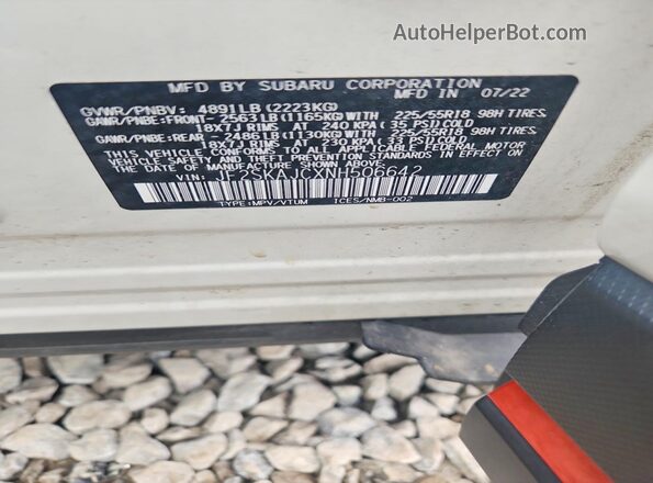JF2SKAJCXNH506642 2022 SUBARU FORESTER White Vista interior de 360 grados