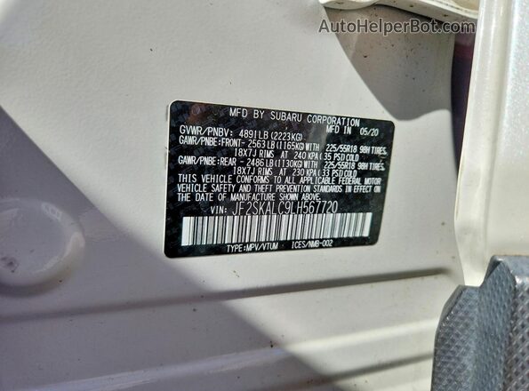 JF2SKALC9LH567720 2020 SUBARU FORESTER White VIN կոդի պիտակի տեսք