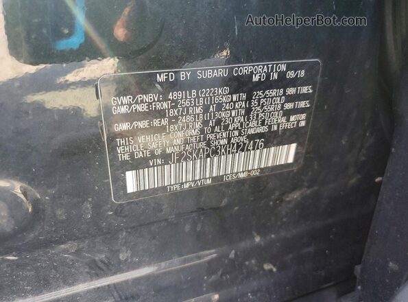 JF2SKAPC3KH427476 2019 SUBARU FORESTER Black Շարժիչի բաժամունքի տեսք