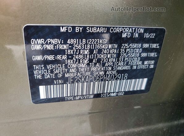 JF2SKAPC6PH402918 2023 SUBARU FORESTER Green Vista del compartimento del motor