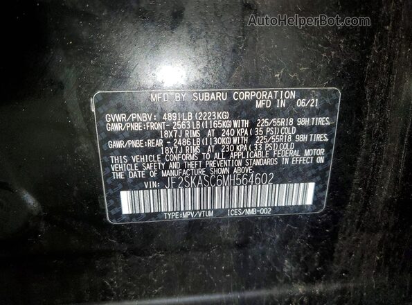 JF2SKASC6MH564602 2021 SUBARU FORESTER Black Սալոնի 360 աստիճան տեսք
