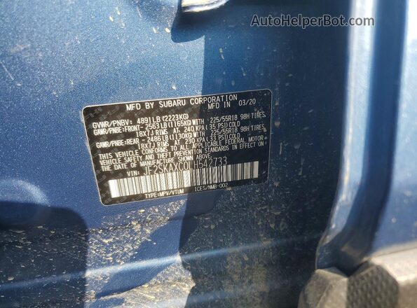 JF2SKAXC0LH542733 2020 SUBARU FORESTER Blue Vista de la etiqueta del VIN