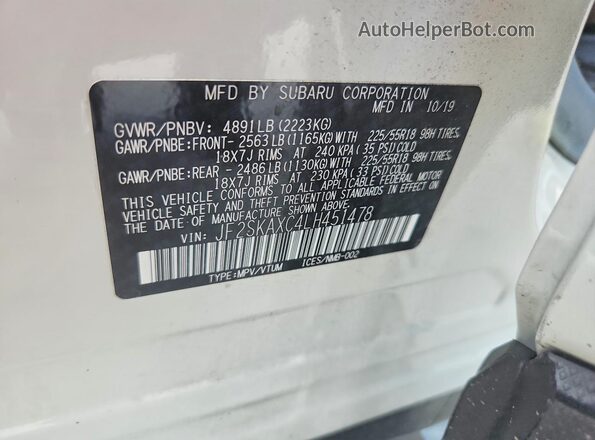 JF2SKAXC4LH451478 2020 SUBARU FORESTER White VIN կոդի պիտակի տեսք