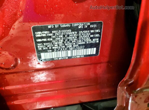 JF2SKAXC7MH524487 2021 SUBARU FORESTER Maroon 360 interior view