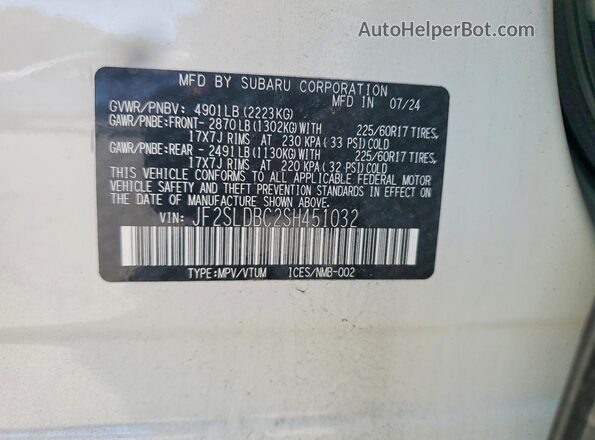 JF2SLDBC2SH451032 2025 SUBARU FORESTER White Панорамний вид салону 360°