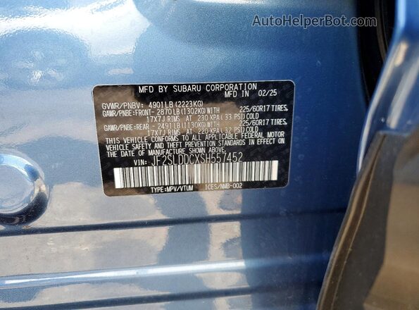 JF2SLDDCXSH557452 2025 SUBARU FORESTER Blue ძრავის განყოფილების ხედი