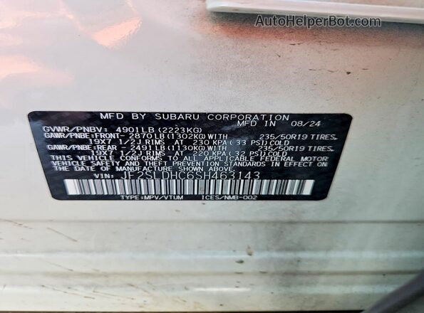 JF2SLDHC6SH463143 2025 SUBARU FORESTER White VIN კოდის სტიკერის ხედი