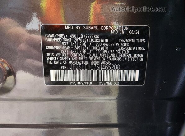 JF2SLDHC7SH465208 2025 SUBARU FORESTER Charcoal VIN sticker view
