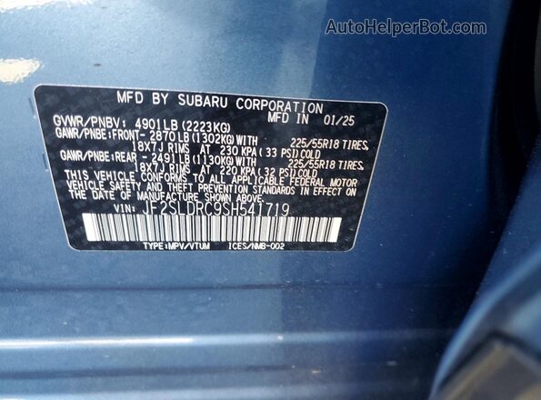 JF2SLDRC9SH541719 2025 SUBARU FORESTER Blue Widok wnętrza 360 stopni