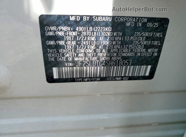 JF2SLDTC4SH618053 2025 SUBARU FORESTER White Սալոնի 360 աստիճան տեսք