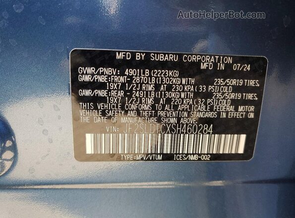 JF2SLDTCXSH460284 2025 SUBARU FORESTER Синий Панорамный вид салона 360°