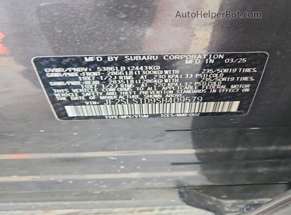 JF2SLSTD9SH409579 2025 SUBARU FORESTER Серый Вид наклейки с VIN-кодом