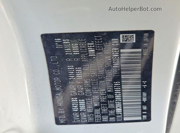 JHMCR6F30HC005795 2017 HONDA ACCORD White ძრავის განყოფილების ხედი