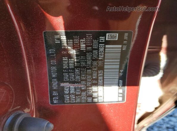 JHMCR6F55HC007625 2017 HONDA ACCORD Темно-бордовый Вид подкапотного пространства