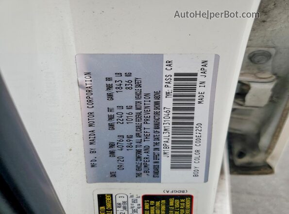 JM1BPAJL3M1310467 2021 MAZDA 3 White Vista de la etiqueta del VIN