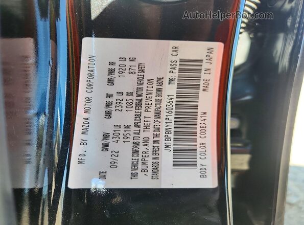JM1BPBNY1P1603641 2023 MAZDA 3 Black VIN sticker view